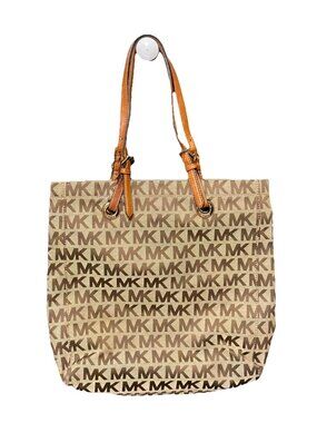 Michael Kors Jet Set Signature Bag Tote Tan/Brown Jacquard & Leather